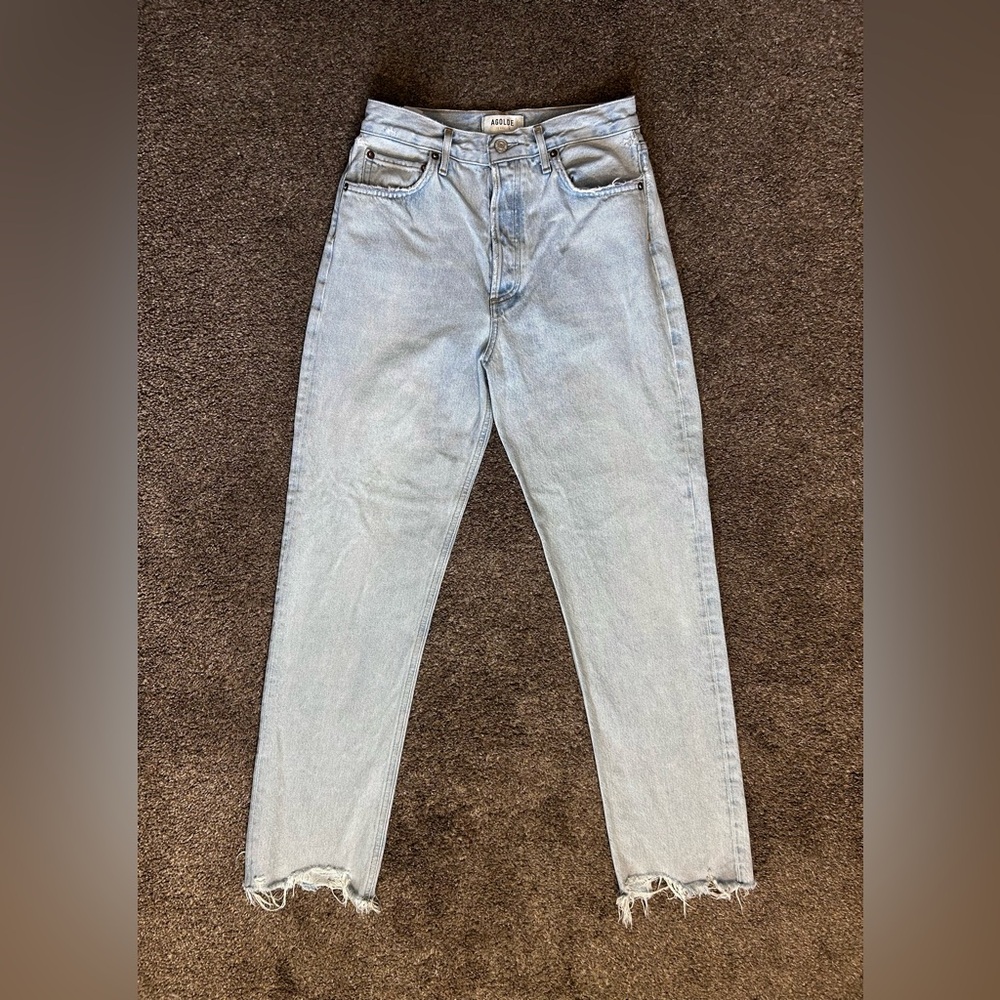 AGOLDE 90’s Pinch High Rise Waist Distressed Light Blue Jeans Sz 26 Distressed